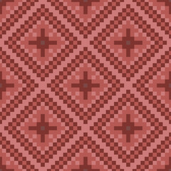 Pixel seamless pattern flower brown tone.