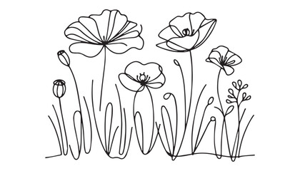 Continuous one single minimal line drawing spring flower