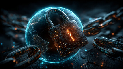 Hand man holding of global secure cloud network connection, protecting data integrity and privacy, ensuring compliance with regulations, safeguarding against cyber threats, and encryption protocols.