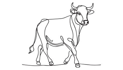 Continuous one single minimal line drawing cow