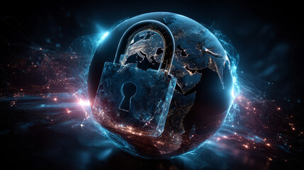 Hand man holding of global secure cloud network connection, protecting data integrity and privacy, ensuring compliance with regulations, safeguarding against cyber threats, and encryption protocols.