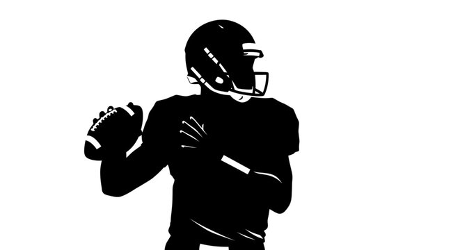 Vector illustration of an american football quarterback, ready to throw a pass, in a dynamic pose, perfect for sports websites, team logos, and marketing materials.  High-quality PNG for easy