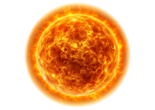 The burning sun isolated on white background