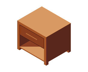 Isometric bedside table. Isometric nightstand. Wooden bedside table. Isometric bedroom furniture. Isometric home furniture