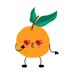 Winking orange fruit kawaii character with heart shaped eyes
