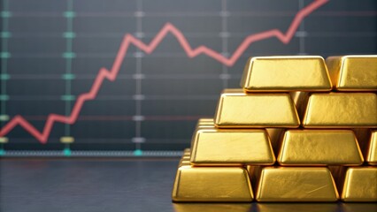 Gold bars stacked in front of a fluctuating financial graph, symbolizing wealth and investment trends.