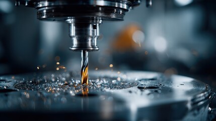 Precision Drilling Process in Industrial Metal Machine Shop