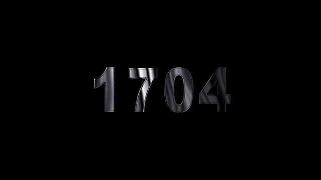 1704 text with screen effects of technological failures. Concept of counting years. Past year technology concept ,metal animation text on transparent black.