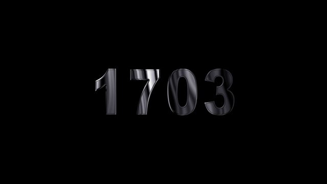 1703 text with screen effects of technological failures. Concept of counting years. Past year technology concept ,metal animation text on transparent black.