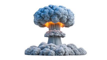 Large explosion creates massive mushroom cloud, with billowing gray smoke and fiery orange at base. scene evokes sense of power and destruction, illustrating impact of nuclear event