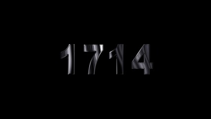 1714 text with screen effects of technological failures. Concept of counting years. Past year technology concept ,metal animation text on transparent black.