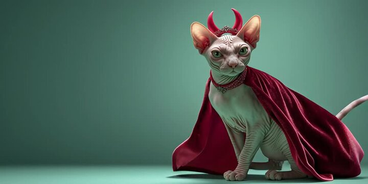 Sphynx cat in devil costume