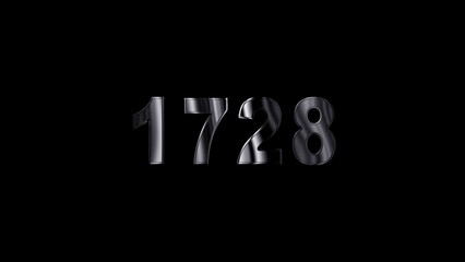 1728 text with screen effects of technological failures. Concept of counting years. Past year technology concept ,metal animation text on transparent black.
