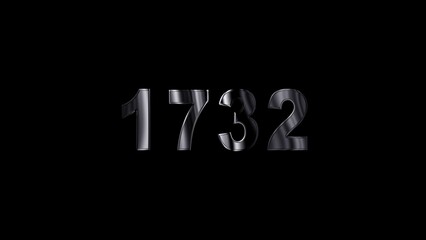 1732 text with screen effects of technological failures. Concept of counting years. Past year technology concept ,metal animation text on transparent black.