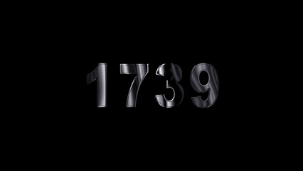 1736 text with screen effects of technological failures. Concept of counting years. Past year technology concept ,metal animation text on transparent black.