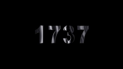 1737 text with screen effects of technological failures. Concept of counting years. Past year technology concept ,metal animation text on transparent black.