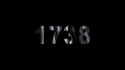 1738 text with screen effects of technological failures. Concept of counting years. Past year technology concept ,metal animation text on transparent black.