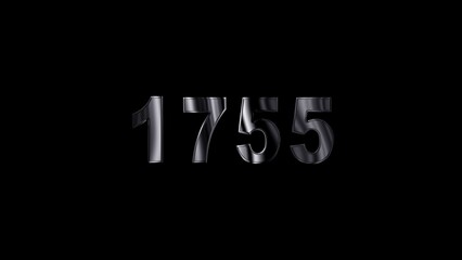 1755 text with screen effects of technological failures. Concept of counting years. Past year technology concept ,metal animation text on transparent black.