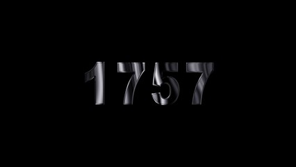 1757 text with screen effects of technological failures. Concept of counting years. Past year technology concept ,metal animation text on transparent black.