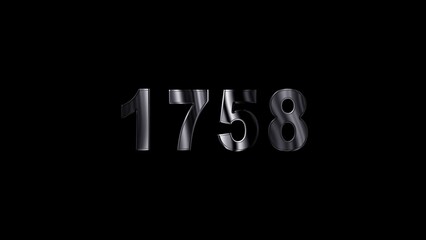 1758 text with screen effects of technological failures. Concept of counting years. Past year technology concept ,metal animation text on transparent black.