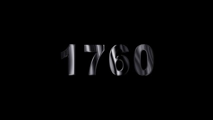 1760 text with screen effects of technological failures. Concept of counting years. Past year technology concept ,metal animation text on transparent black.