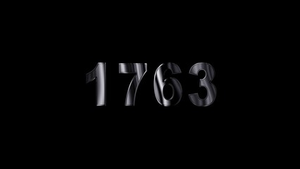 1763 text with screen effects of technological failures. Concept of counting years. Past year technology concept ,metal animation text on transparent black.
