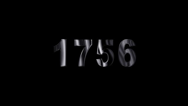 1756 text with screen effects of technological failures. Concept of counting years. Past year technology concept ,metal animation text on transparent black.