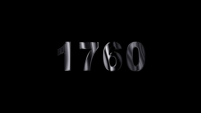 1760 text with screen effects of technological failures. Concept of counting years. Past year technology concept ,metal animation text on transparent black.