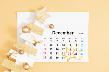December 2025 calendar with date stamp 25, Christmas Celebration. on a light yellow background with...