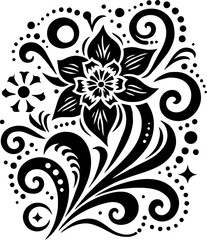 Daffodil Flower Solid Black Vector Silhouette in Traditional Mexican Folk Style