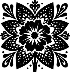 Daffodil Flower Solid Black Vector Silhouette in Traditional Mexican Folk Style