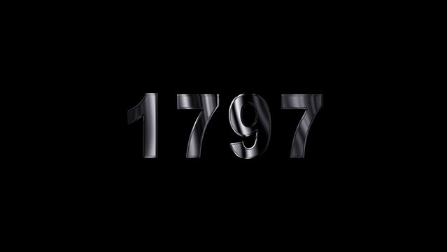 1797 text with screen effects of technological failures. Concept of counting years. Past year technology concept ,metal animation text on transparent black.