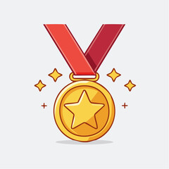 A golden medal with a red ribbon and star, representing achievement and success.