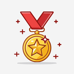 A shiny gold medal with a star shape and a red ribbon, representing achievement and success.