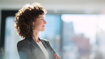 Confident business professional in a modern office, with natural lighting and a blurred background.