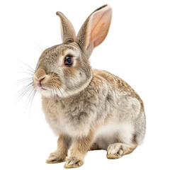 Obraz premium Adorable brown rabbit sitting, looking up, with long whiskers. PNG image. background removed