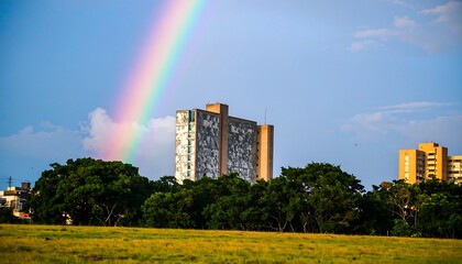 Rainbow over city park