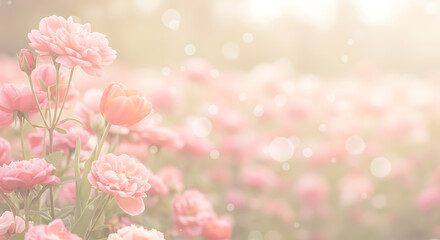 Fototapeta premium Soft Pink Roses and Tulips in Bloom