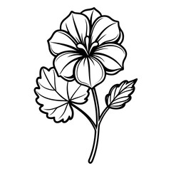 Vector art of outline flower with leaves isolated on white background