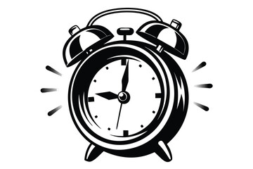 Black alarm clock rings loudly, telling time with its mechanical hands vector