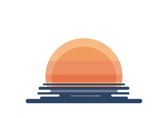Stylized Sunset Illustration with Orange Hues and Dark Blue Water.