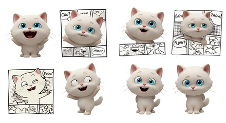 Obraz premium Cartoon cat expressions in comic style