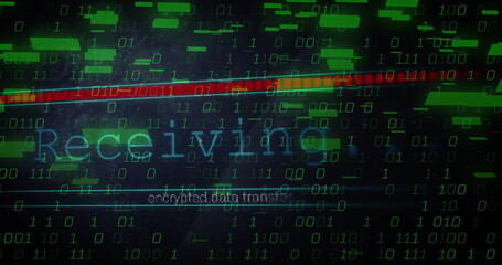 Displaying Receiving text scrolling on UI, with encrypted data transfer, green code blocks, red bar
