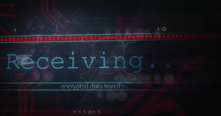 Displaying glowing cyan Receiving… interface on screen, with red progress bar and skull watermark