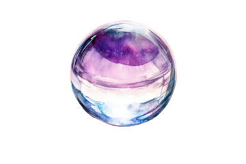 Abstract crystal egg with reflection of sky and clouds isolated on transparent background. White crystal ball watercolor isolated on white background.