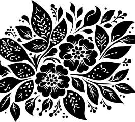 Jasmine Flower Solid Black Silhouette in Traditional Mexican Folk Art Style