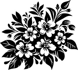 Jasmine Flower Solid Black Silhouette in Traditional Mexican Folk Art Style
