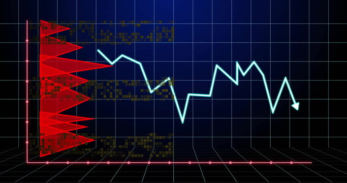 Displaying 3D grid, red histogram and neon cyan line with arrow in visualization space, pink axes