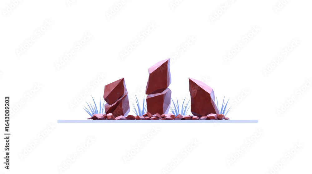 Aufkleber stylized arrangement of three angular rocks surrounded by small plants, creating natural and artisti