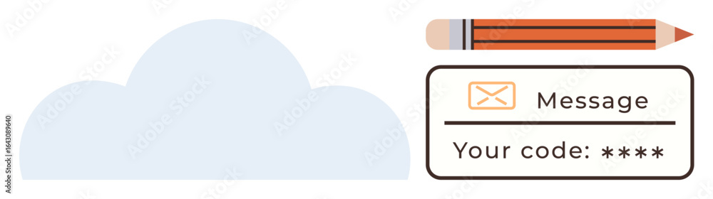 Aufkleber cloud graphic with pencil, envelope, and secure login code entered in text field. ideal for privacy,